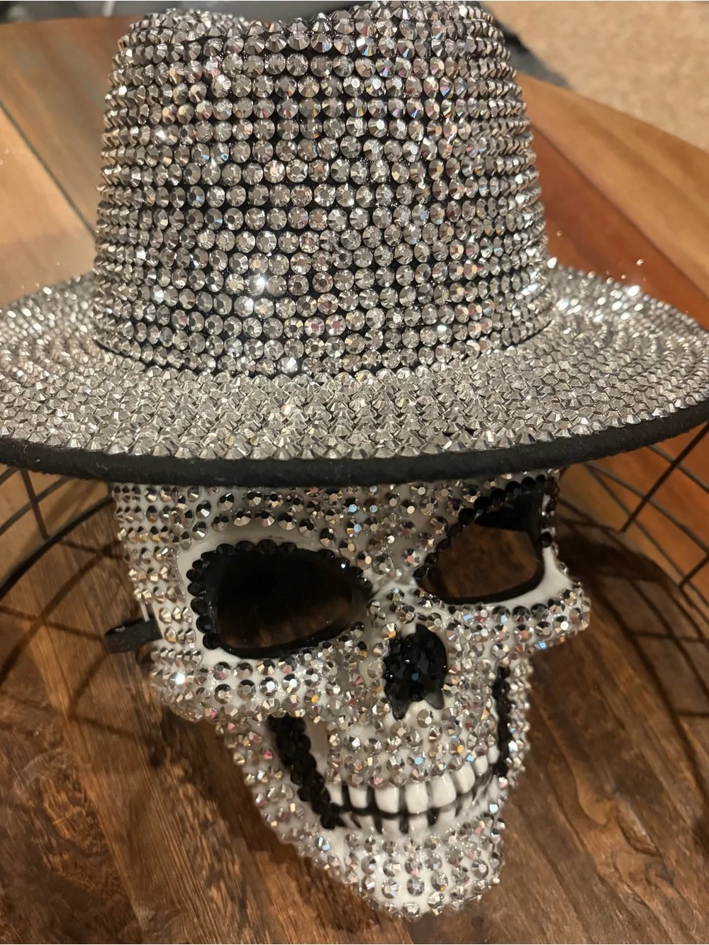 Silver Rhinestone Studded Skull and Cowboy Hat Halloween/Day of the Dead/Party